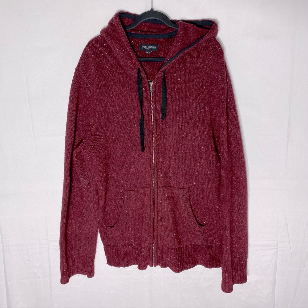 Vintage 90s Just Jeans Red Lambswool Knit Hooded Zip Hoodie Sweater XL